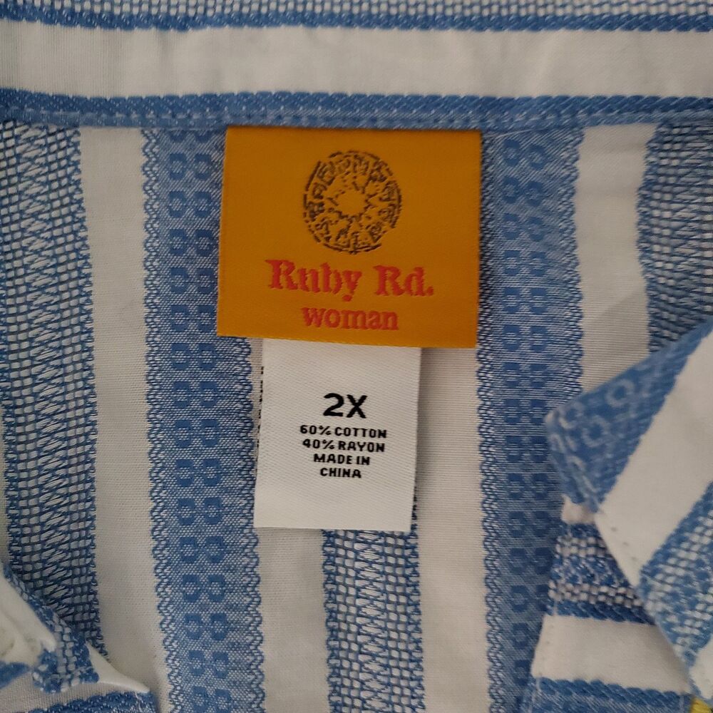 Ruby Rd 2x Plus Boho Striped Embroidered V-Neck T… - image 8